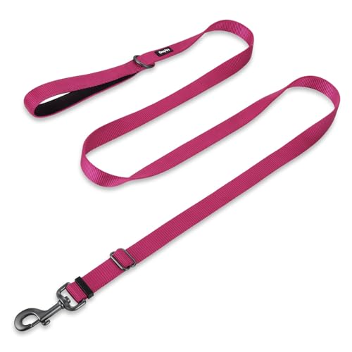 Hyhug 1,8 m Verstellbare Nylon Hundeleine mit weichem, gepolstertem Griff - Haltbare Leine mit einfachem Bolzkupplungsverschluss, ideal für große, mittlere und kleine Hunde (Groß, Rosenrot) von Hyhug