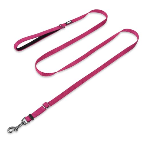 Hyhug 1,8 m Verstellbare Nylon Hundeleine mit weichem, gepolstertem Griff - Haltbare Leine mit einfachem Bolzkupplungsverschluss, ideal für große, mittlere und kleine Hunde (Klein, Rosenrot) von Hyhug