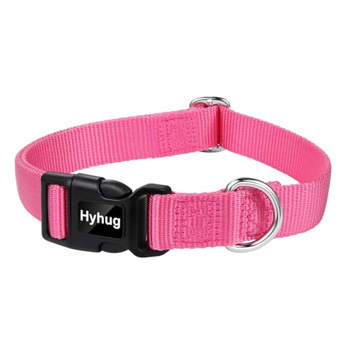 Hyhug Hundehalsband mit Schnellverschluss-Schnalle, Nylon, verstellbar, stabil, niedlich, für große Hunde (Candy Pink, L) von Hyhug