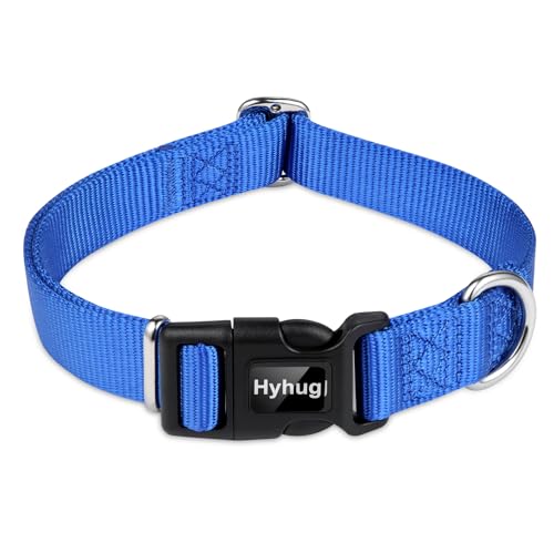 Hyhug Pets Solid Color Classic Regular Heavy Duty Basic Halsband für große, mittelgroße und kleine Hunde, einzigartiges Design Anpassung Triglide Slide (Schnalle), (Medium, Hellblau) von Hyhug