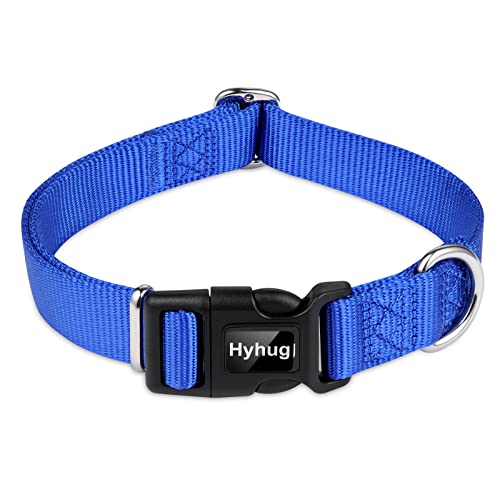 Hyhug Pets Solid Color Classic Regular Heavy Duty Basic Halsband für große, mittelgroße und kleine Hunde, einzigartiges Design Anpassung Triglide Slide (Schnalle), (Medium, Hellblau) von Hyhug