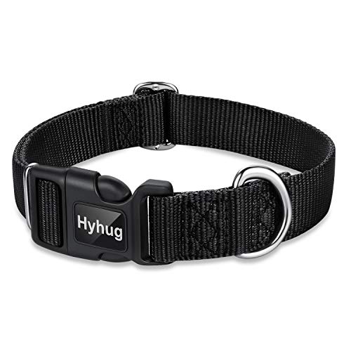Hyhug entwirft EIN klassisches Hundehalsband, eine unabhängig gestaltete Schiebeschnalle, an der Erkennungsmarken und anderes Zubehör aufgehängt Werden können. (Groß, schwarz) von Hyhug