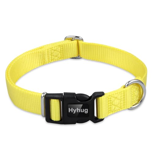Hyhug Pets Solid Color Classic Regular Heavy Duty Basic Halsband für große Hunde, verstellbare Triglide Slide (Schnalle) kann Namensschild-Zubehör befestigt Werden (groß, leuchtendes gelb) von Hyhug