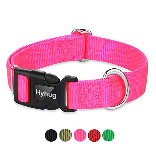 Hyhug entwirft EIN klassisches Hundehalsband, eine unabhängig gestaltete Schiebeschnalle, an der Erkennungsmarken und anderes Zubehör aufgehängt Werden können. (Kleine, Helles Pink) von Hyhug