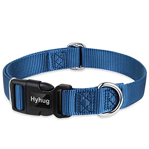 Hyhug entwirft Klassische grundlegende Hundehalsbänder, einfarbiges Nylon, sichere Schnellschnallen, entfernen, und kann Hunde-ID-Tags aufhängen (Groß, Klassisch Blau) von Hyhug