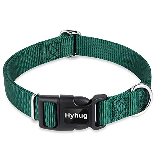 Hyhug entwirft Klassische grundlegende Hundehalsbänder, einfarbiges Nylon, sichere Schnellschnallen, entfernen, und kann Hunde-ID-Tags aufhängen (Groß, Tintengrün) von Hyhug