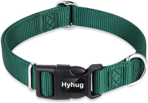 Hyhug entwirft Klassische grundlegende Hundehalsbänder, einfarbiges Nylon, sichere Schnellschnallen, entfernen, und kann Hunde-ID-Tags aufhängen (Groß, Tintengrün) von Hyhug