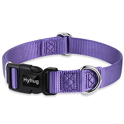 Hyhug entwirft Klassische grundlegende Hundehalsbänder, einfarbiges Nylon, sichere Schnellschnallen, entfernen, und kann Hunde-ID-Tags aufhängen (Groß, Violett) von Hyhug