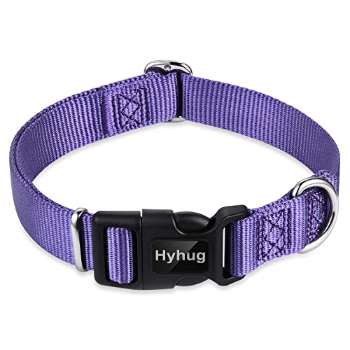 Hyhug entwirft Klassische grundlegende Hundehalsbänder, einfarbiges Nylon, sichere Schnellschnallen, entfernen, und kann Hunde-ID-Tags aufhängen (Kleine, Violett) von Hyhug