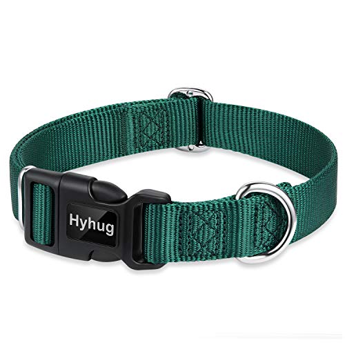 Hyhug entwirft Klassische grundlegende Hundehalsbänder, einfarbiges Nylon, sichere Schnellschnallen, entfernen, und kann Hunde-ID-Tags aufhängen (Mittlere, Tintengrün) von Hyhug