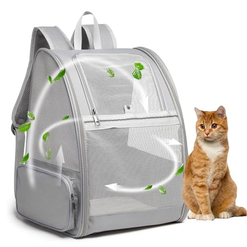 Hykiee Hunderucksack Katzenrucksack, Haustier Rucksack für Kleine Hunde Welpen bis 6kg Katzenbis 8kg, Atmungsaktive und Faltbar Transportbox mit Fenster und Innerer Sicherheitsleine Wandern, Hellgrau Hykiee Hunderucksack Katzenrucksack, Haustier Rucksack für Kleine Hunde Welpen bis 6kg Katzenbis 8kg, Atmungsaktive und Faltbar Transportbox mit Fenster und Innerer Sicherheitsleine Wandern, Hellgrau von Hykiee