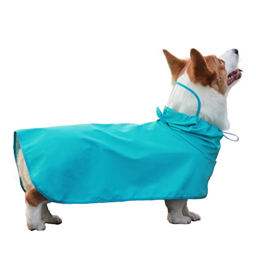 Hykiee Regenmantel Hund Wasserdicht，Hundemantel Regen Verstellbare Atmungsaktive Regenjacke Hund Hunderegenmantel mit Kapuze Kragenloch und Bauchschutz für Kleine Mittelgroße Große Hunde (M, Blau) von Hykiee