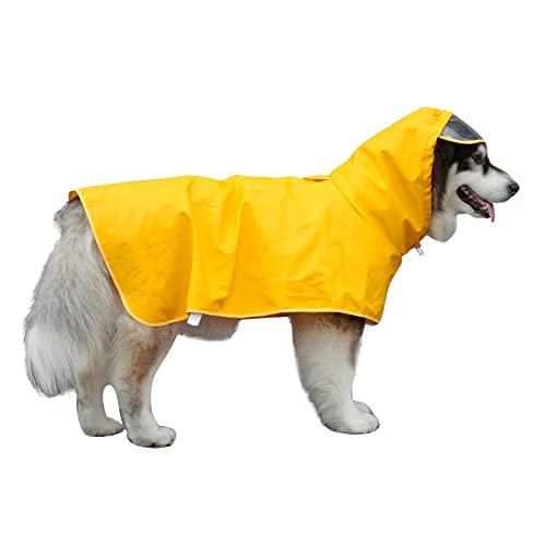 Hykiee Regenmantel Hund Wasserdicht，Hundemantel Regen Verstellbare Atmungsaktive Regenjacke Hund Hunderegenmantel mit Kapuze Kragenloch und Bauchschutz für Kleine Mittelgroße Große Hunde (XXL, Gelb) von Hykiee