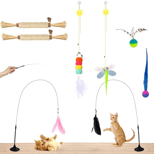 HylderS Interaktives Katzenspielzeug für Indoor-Katzen, 4 Stück, einziehbares Katzenfederspielzeug, 2 Silvervine Stäbchen, Katzenminze-Spielzeug für die Zahnreinigung, 2 Stück Hüpfball mit Schwanz, HylderS Interaktives Katzenspielzeug für Indoor-Katzen, 4 Stück, einziehbares Katzenfederspielzeug, 2 Silvervine Stäbchen, Katzenminze-Spielzeug für die Zahnreinigung, 2 Stück Hüpfball mit Schwanz, von HylderS