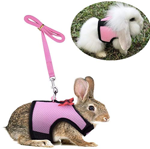 Bunny Kitten Harness No Pull Cat Leash Stilvolle Weste Geschirr für Kleintiere Verstellbar Weich Atmungsaktiv Walking Harness Set (Pink, M) von Hypeety