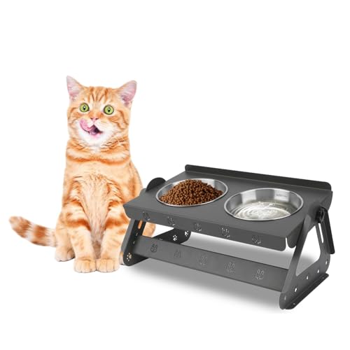 Hypeety Erhöhte Katzennäpfe aus Edelstahl, erhöhte Futterstation mit Ständer aus Karbonstahl, Schnurrhaarfreundlich, einstellbarer Winkel, 15° geneigt, Anti-Erbrechen, für Indoor-Katzen und Welpen Hypeety Erhöhte Katzennäpfe aus Edelstahl, erhöhte Futterstation mit Ständer aus Karbonstahl, Schnurrhaarfreundlich, einstellbarer Winkel, 15° geneigt, Anti-Erbrechen, für Indoor-Katzen und Welpen von Hypeety