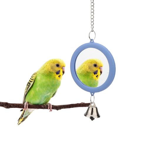 Hypeety Haustier-Vogelspiegel mit Glocke, interaktives Papageienspielzeug, Vogelkäfig, Spiegel für Nymphensittiche, Sittiche, Kanarienvögel, Wellensittiche (blau) von Hypeety