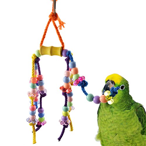 Hypeety Parrot Seil Spielzeug mit Farbigen Bead Baumwolle Seil Sitzstange Bungee Käfig Kauen Spielzeug für Sittiche Wellensittich Nymphensittiche von Hypeety