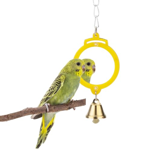 Hypeety Pet Bird Spiegel mit Bell Interaktives behandeln Spielzeug Parrot Vogelkäfig Spiegel Kleine Vögel Swing Kauen Spielzeug Fun Käfig Zubehör (zufällige Farbe) von Hypeety