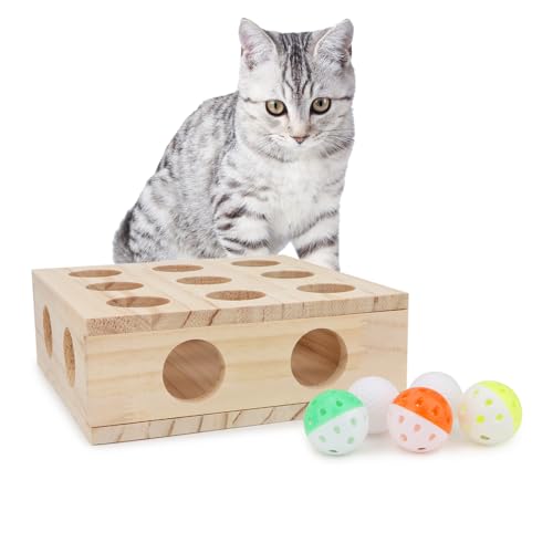 Interaktives Katzenspielzeug Puzzlebox Holz Leckerli Labyrinth Scratcher Peek Play Toy Box Spaß Interaktives Katzenspielzeug Spaß Verstecken und Suchen Katze Agility Toys von Hypeety