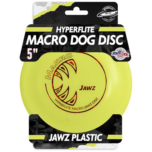 Hyperflite Macro Jawz Dog Disc 12,7 cm (38 g) | Ultimative High Flying Disc für Hunde | Offizielle Skyhoundz Wettkampfscheibe für Training, Apportieren & Poolspiele | langlebig | blendfrei - Gelb von Hyperflite