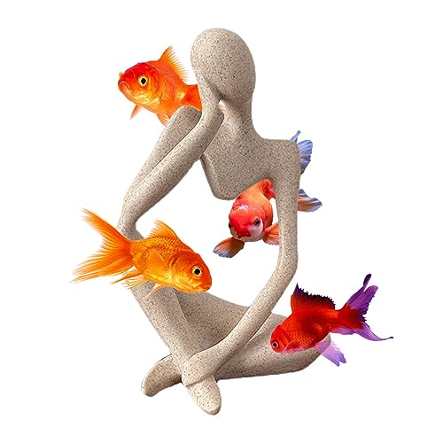 HyzaPhix Denker Skulptur Aquarium Dekoration,Abstrakte Kunst Figuren Landschaft Statuen Aqua Ornaments Thinker Statue für Kleine Garnele Fische Shrimp, Wohnzimmer Büro Fisch Tank Deko von HyzaPhix