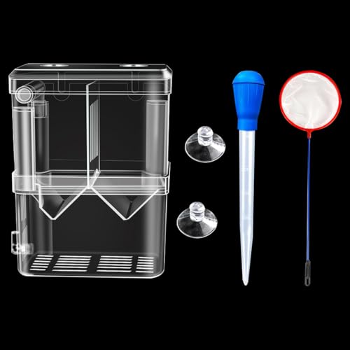 HyzaPhix Doppelzimmer Aufzuchtbecken, Transparent Aquarium Fischbrutkasten Mit 1 Toilettensauger und 1 Netzbeutel, Acryl Aufzuchtbecken Bequemer für Sie, Zierfische und Garnelen zu Beobachten(klein) von HyzaPhix