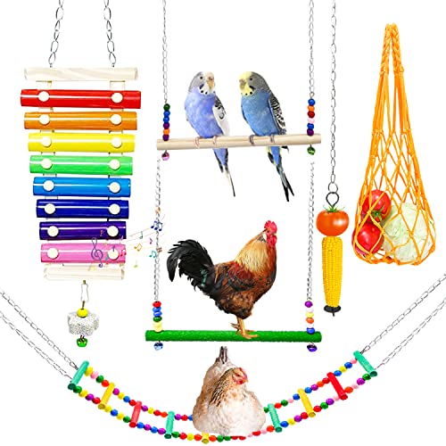 6 Stück Hühner-Spielzeug, Hühner-Xylophon mit Schleifstein, Huhnschaukel, flexible Leiter, Gemüsespieß, hängende Futterstation für Hühner, Hühnerstall Zubehör von HzNzYHD