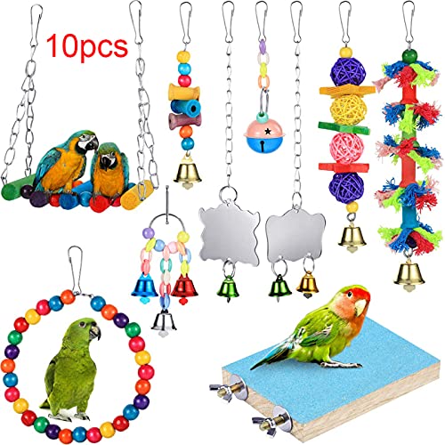 Hzb821zhup 10-teiliges Set Papageien-Kauspielzeug für Papageien, zum Aufhängen, Schaukel mit Spiegel, zufällige Farbe von Hzb821zhup