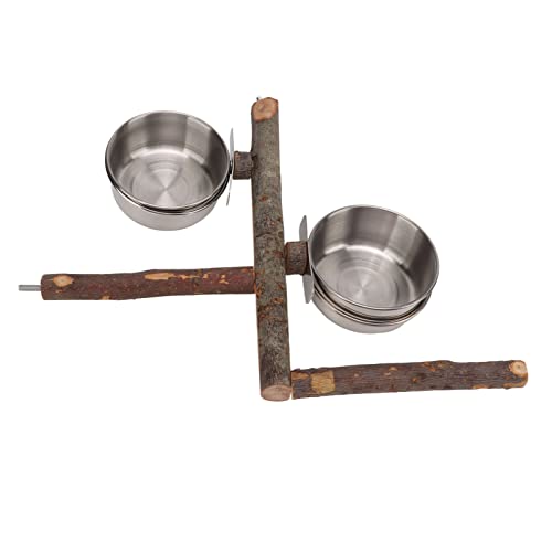 Edelstahl -Papageien -Fütterungsschale mit Apfelholzständer Langlebiger und Sicherer Vogelkäfig Feeder Set, Ideal für Vogelbegeisterte (L (330 x 184 mm / 12,99 x 7,24 Zoll)) von Hztyyier