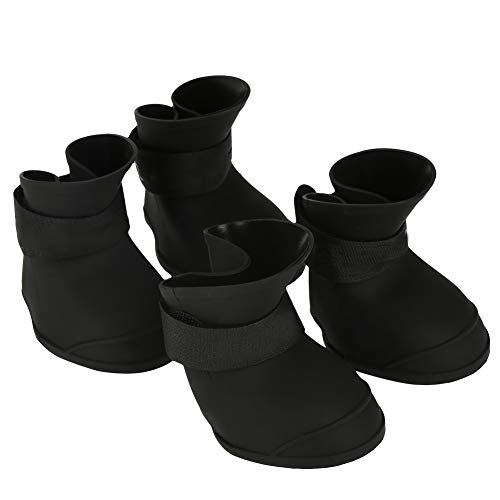 Haustier-wasserdichte Schuhe, 4pcs Silikon-Haustier-Hunde-wasserdichte Stiefel Gummi-Regenschutz-Stiefel für Haustier(M schwarz, 12) von Hztyyier