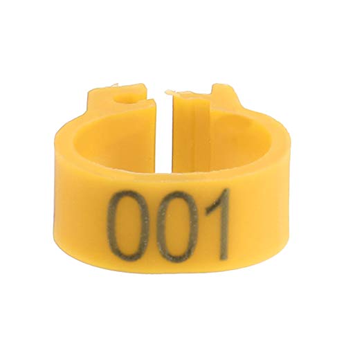 Hztyyier 100 Stück Taubenbänder Ringe, 8MM 001 100 Nummerierte Kunststoff Vogelbeinbänder Ringe für Vogelküken Papagei(Gelb) von Hztyyier