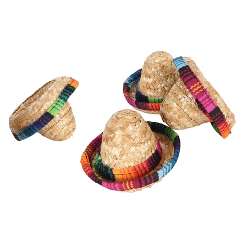 Hztyyier Buntes Dekoratives Mini -Strohhut -Set für Bierflaschen 4pcs, Mexikanische Miniaturbrandhüte für Sommerfeiern und Mehr von Hztyyier