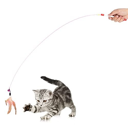 Katzenfederspielzeug, Einziehbares Haustier Feder Teaser Zauberstab Interaktive Federspielzeug Angelrute für Katzen Spielen Übung von Hztyyier