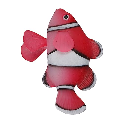 Schwimmender Aquarium-Clownfisch, Beweglicher Gefälschter Clownfisch aus Silikon, Harmlos, Harmloser Lichteffekt, Aquarium-Dekoration für Zuhause (Rot) von Hztyyier