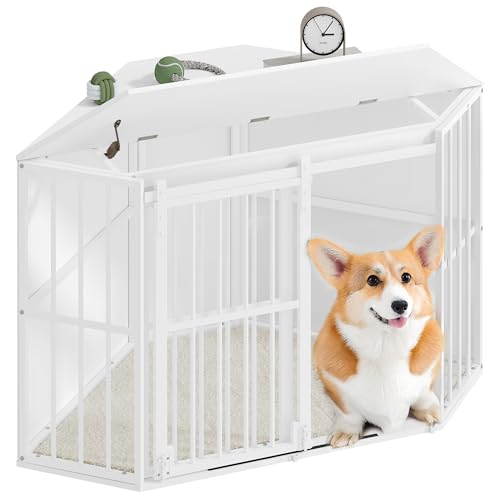 Hzuaneri Eck-Hundekäfig, Hundebox für Zuhause, Hundekäfig Möbel mit Kissen und Schiebetüren, Moderne Hundebox Holz Indoor Klappdeckel für Mittelgroße Kleine Hunde, 107 x 59,6 x 64 cm, Weiß DFC85903W Hzuaneri Eck-Hundekäfig, Hundebox für Zuhause, Hundekäfig Möbel mit Kissen und Schiebetüren, Moderne Hundebox Holz Indoor Klappdeckel für Mittelgroße Kleine Hunde, 107 x 59,6 x 64 cm, Weiß DFC85903W von Hzuaneri