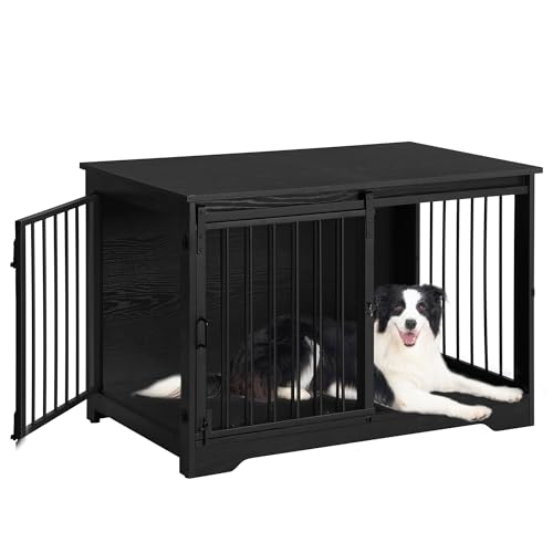 Hzuaneri Hundekäfig Möbel, 100cm hundebox für zuhause, Schiebetüren, 2 Türen, Moderne hundebox Holz Indoor für kleine/mittlere/große Hunde, Hundekäfig für Zuhause, 60 x 100 x 68 cm, Schwarz DFC02304B Hzuaneri Hundekäfig Möbel, 100cm hundebox für zuhause, Schiebetüren, 2 Türen, Moderne hundebox Holz Indoor für kleine/mittlere/große Hunde, Hundekäfig für Zuhause, 60 x 100 x 68 cm, Schwarz DFC02304B von Hzuaneri