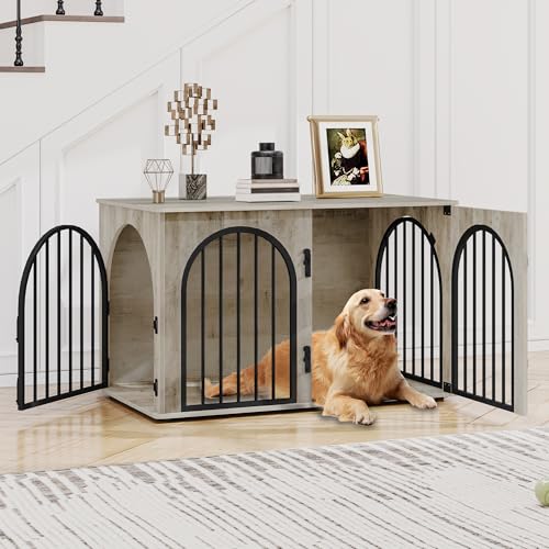 Hzuaneri Hundekäfig Möbel, 100cm Hundebox für Zuhause, 3 Türen, Bogentür, Moderne Hundebox Indoor für Hunde, Beistelltisch, Hundekäfig Hochbelastbar, 60 x 100 x 63 cm, Hell Elfenbein DFC84105B Hzuaneri Hundekäfig Möbel, 100cm Hundebox für Zuhause, 3 Türen, Bogentür, Moderne Hundebox Indoor für Hunde, Beistelltisch, Hundekäfig Hochbelastbar, 60 x 100 x 63 cm, Hell Elfenbein DFC84105B von Hzuaneri