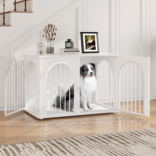 Hzuaneri Hundekäfig Möbel, 100cm Hundebox für Zuhause, 3 Türen, Bogentür, Moderne Hundebox Indoor für Hunde, Beistelltisch, Hundekäfig Hochbelastbar, 60 x 100 x 63 cm, Weiß DFC84113W von Hzuaneri