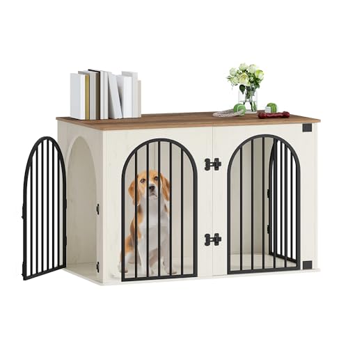 Hzuaneri Hundekäfig Möbel, 108 cm Hundebox für Zuhause, 3 Türen, Bogentür, Moderne Hundebox Indoor für Hunde, Beistelltisch, Hundekäfig Hochbelastbar, 108 x 64 x 76 cm, Weiß Braun DFC86014B Hzuaneri Hundekäfig Möbel, 108 cm Hundebox für Zuhause, 3 Türen, Bogentür, Moderne Hundebox Indoor für Hunde, Beistelltisch, Hundekäfig Hochbelastbar, 108 x 64 x 76 cm, Weiß Braun DFC86014B von Hzuaneri