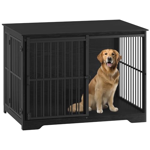 Hzuaneri Hundekäfig Möbel, 110cm Hundebox, 2 Türen, Moderne Hundekäfig Indoor für kleine/mittlere/große Hunde, Beistelltisch, Verstärkte Schiebetür, 110 × 65 × 81 cm, Schwarz DFC84404B Hzuaneri Hundekäfig Möbel, 110cm Hundebox, 2 Türen, Moderne Hundekäfig Indoor für kleine/mittlere/große Hunde, Beistelltisch, Verstärkte Schiebetür, 110 × 65 × 81 cm, Schwarz DFC84404B von Hzuaneri
