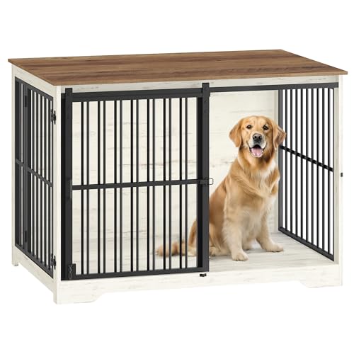 Hzuaneri Hundekäfig Möbel, 110cm Hundebox, 2 Türen, Moderne Hundekäfig Indoor für kleine/mittlere/große Hunde, Beistelltisch, Verstärkte Schiebetür, 110 × 65 × 81 cm, Weiß Braun DFC84414B Hzuaneri Hundekäfig Möbel, 110cm Hundebox, 2 Türen, Moderne Hundekäfig Indoor für kleine/mittlere/große Hunde, Beistelltisch, Verstärkte Schiebetür, 110 × 65 × 81 cm, Weiß Braun DFC84414B von Hzuaneri