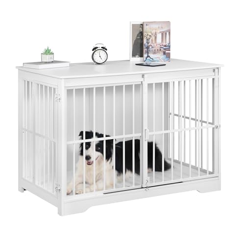Hzuaneri Hundekäfig Möbel, 110cm Hundebox, 2 Türen, Moderne Hundekäfig Indoor für kleine/mittlere/große Hunde bis 100 kg, Beistelltisch, Verstärkte Schiebetür, 65 × 110 × 81 cm, Weiß DFC84413W Hzuaneri Hundekäfig Möbel, 110cm Hundebox, 2 Türen, Moderne Hundekäfig Indoor für kleine/mittlere/große Hunde bis 100 kg, Beistelltisch, Verstärkte Schiebetür, 65 × 110 × 81 cm, Weiß DFC84413W von Hzuaneri