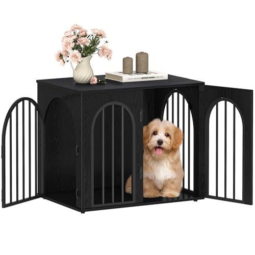 Hzuaneri Hundekäfig Möbel, 68 cm Hundebox für Zuhause, 3 Türen, Bogentür, Moderne Hundebox Indoor für Hunde, Beistelltisch, Hundekäfig Hochbelastbar, 68 x 48 x 56 cm, Schwarz DFC85504B von Hzuaneri