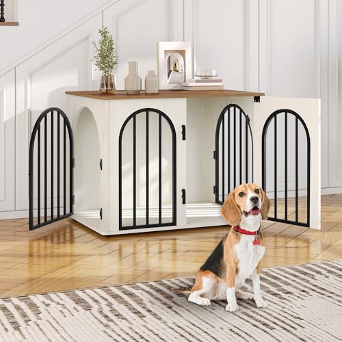 Hzuaneri Hundekäfig Möbel, 80cm Hundebox für Zuhause, 3 Türen, Bogentür, Moderne Hundebox Indoor für Hunde, Beistelltisch, Hundekäfig Hochbelastbar, 56 x 80 x 61 cm, Weiß Braun DFC85114B Hzuaneri Hundekäfig Möbel, 80cm Hundebox für Zuhause, 3 Türen, Bogentür, Moderne Hundebox Indoor für Hunde, Beistelltisch, Hundekäfig Hochbelastbar, 56 x 80 x 61 cm, Weiß Braun DFC85114B von Hzuaneri