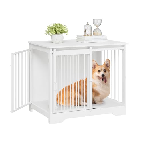 Hzuaneri Hundekäfig Möbel, 81cm hundebox für zuhause, Schiebetüren, 2 Türen, Moderne hundebox Holz Indoor für kleine/mittlere Hunde, Hundekäfig für Zuhause, 55x81x67,5cm, Weiß DFC83613W Hzuaneri Hundekäfig Möbel, 81cm hundebox für zuhause, Schiebetüren, 2 Türen, Moderne hundebox Holz Indoor für kleine/mittlere Hunde, Hundekäfig für Zuhause, 55x81x67,5cm, Weiß DFC83613W von Hzuaneri