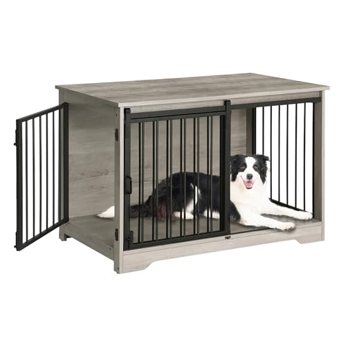 Hzuaneri Hundekäfig Möbel, 100cm hundebox für zuhause, Schiebetüren, 2 Türen, Moderne hundebox Holz Indoor für kleine/mittlere/große Hunde, Hundekäfig für Zuhause, 60 x 100 x 68 cm, Hell Elfenbein Hzuaneri Hundekäfig Möbel, 100cm hundebox für zuhause, Schiebetüren, 2 Türen, Moderne hundebox Holz Indoor für kleine/mittlere/große Hunde, Hundekäfig für Zuhause, 60 x 100 x 68 cm, Hell Elfenbein von Hzuaneri