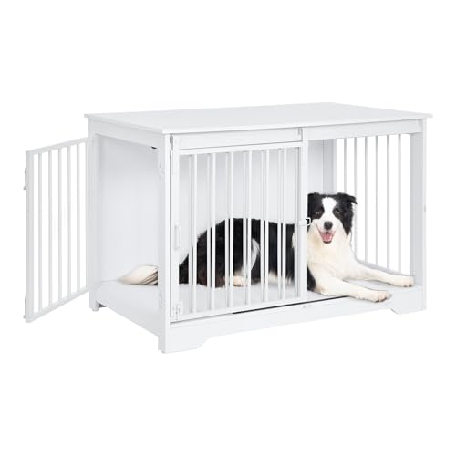 Hzuaneri Hundekäfig Möbel, 100cm hundebox für zuhause, Schiebetüren, 2 Türen, Moderne hundebox Holz Indoor für kleine/mittlere/große Hunde, Hundekäfig für Zuhause, 60 x 100 x 68 cm, Weiß DFC02313W Hzuaneri Hundekäfig Möbel, 100cm hundebox für zuhause, Schiebetüren, 2 Türen, Moderne hundebox Holz Indoor für kleine/mittlere/große Hunde, Hundekäfig für Zuhause, 60 x 100 x 68 cm, Weiß DFC02313W von Hzuaneri