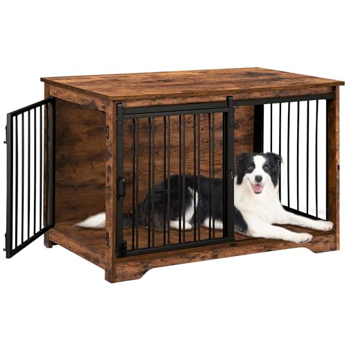 Hzuaneri Hundekäfig Möbel, Hundebox, 2 Türen, Moderne Hundehütte für kleine/mittlere/große Hunde bis 100 kg, Beistelltisch, Hundehaus für Zuhause, 60 x 100 x 68 cm, vintagebraun DFC02301BV1 von Hzuaneri