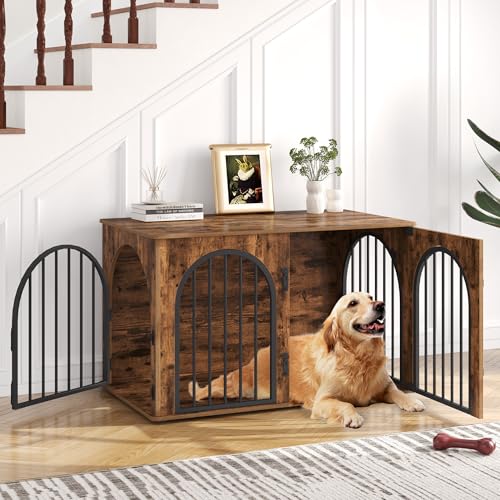 Hzuaneri Hundekäfig Möbel, 100cm Hundebox für Zuhause, 3 Türen, Bogentür, Moderne Hundebox Indoor für Hunde, Beistelltisch, Hundekäfig Hochbelastbar, 60 x 100 x 63 cm, Vintagebraun DFC84101B von Hzuaneri